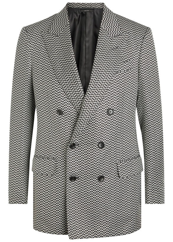 Photo: Tom Ford Double-breasted Herringbone Silk Blazer Black And White