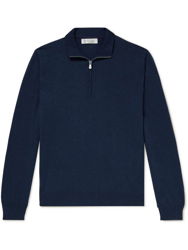 Photo: BRUNELLO CUCINELLI - Cashmere Half-Zip Sweater - Blue