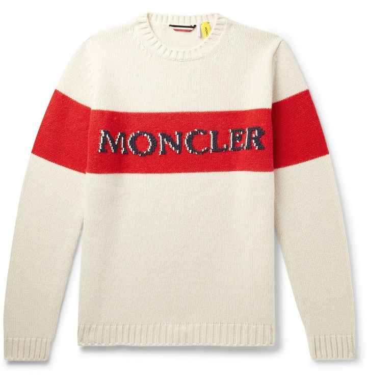 Photo: Moncler Genius - 2 Moncler 1952 Logo-Embroidered Colour-Block Wool Sweater - Neutrals