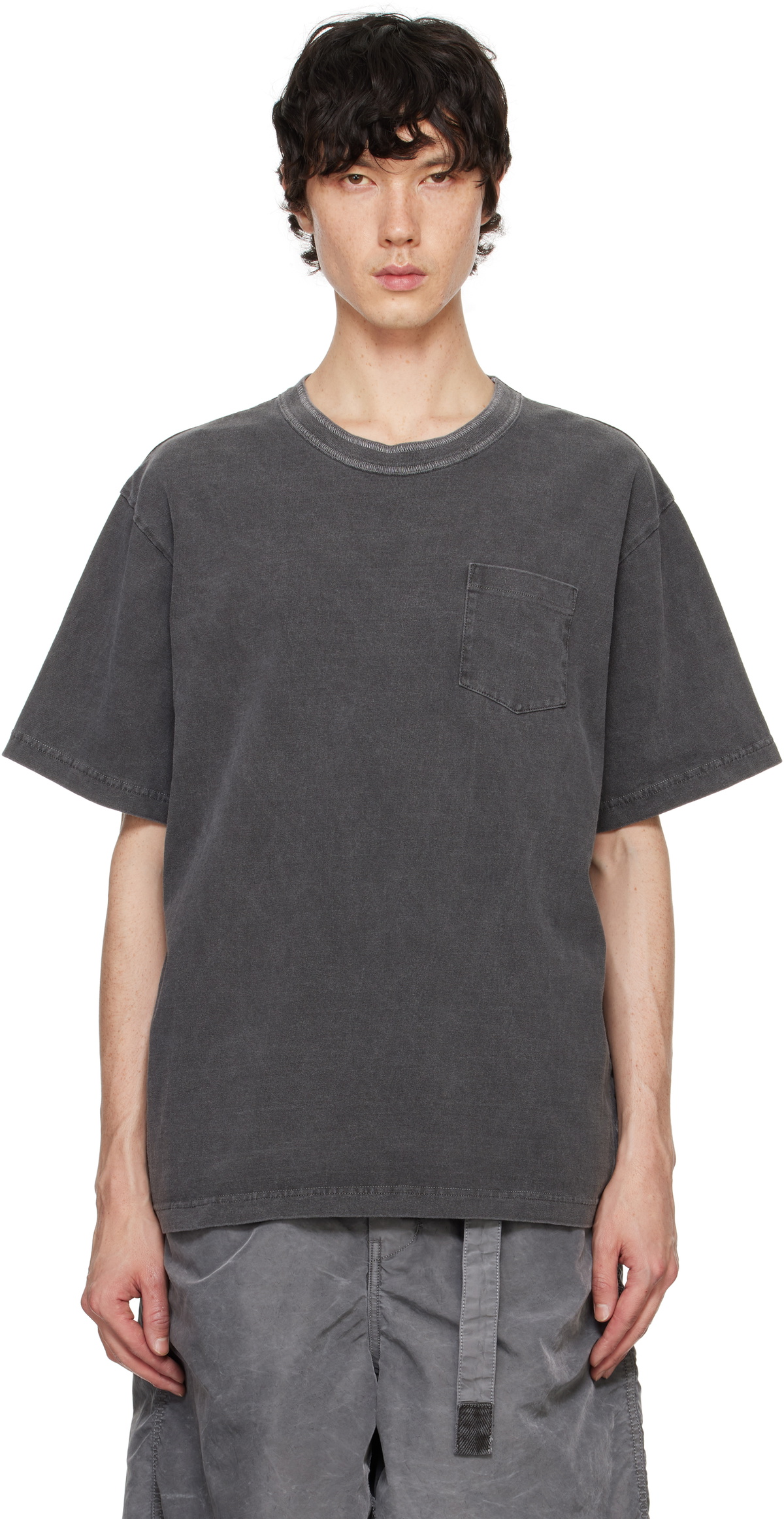 sacai Gray Garment Dye Cotton Jersey T-shirt Sacai