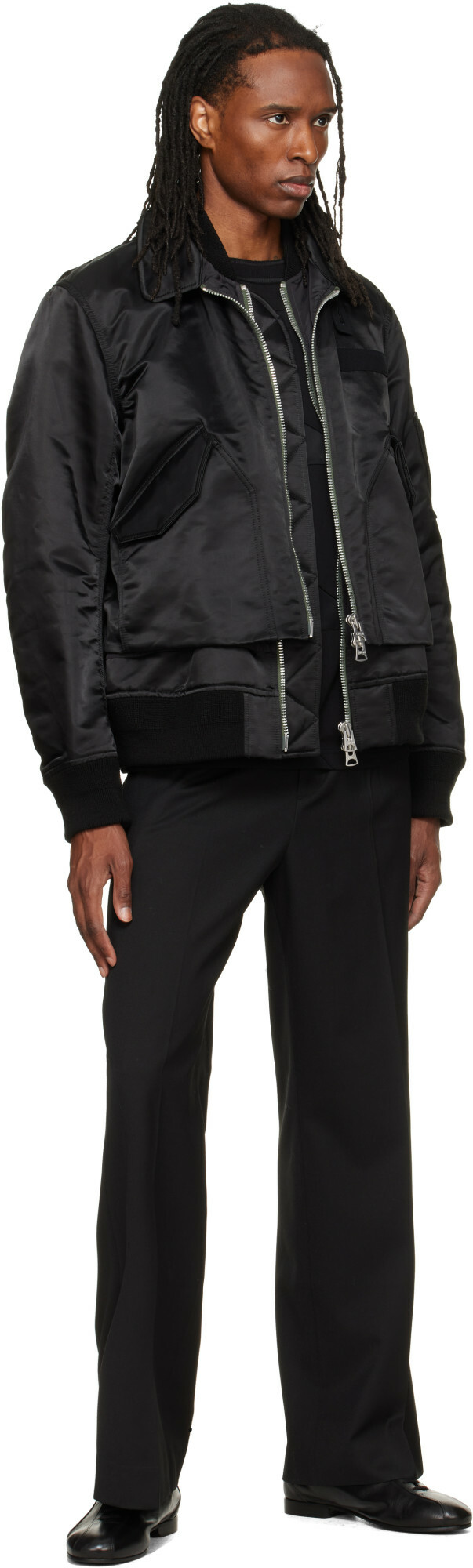 sacai Black Cotton Nylon Twill Bomber Jacket