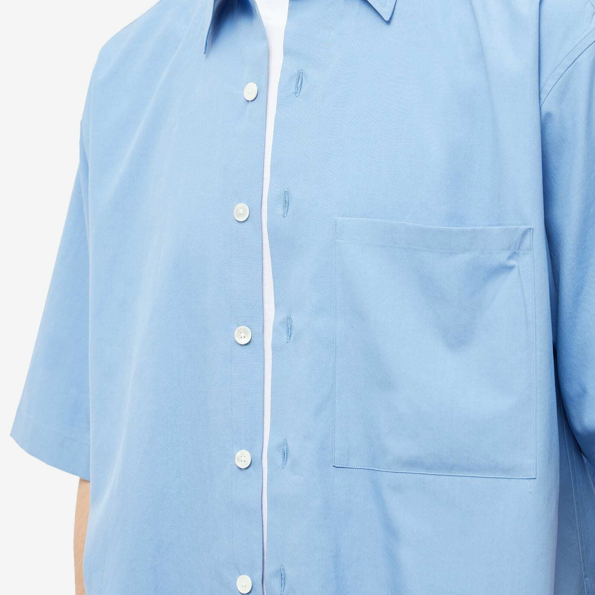 Auralee Men's Finx Short Sleeve Shirt in Blue Auralee
