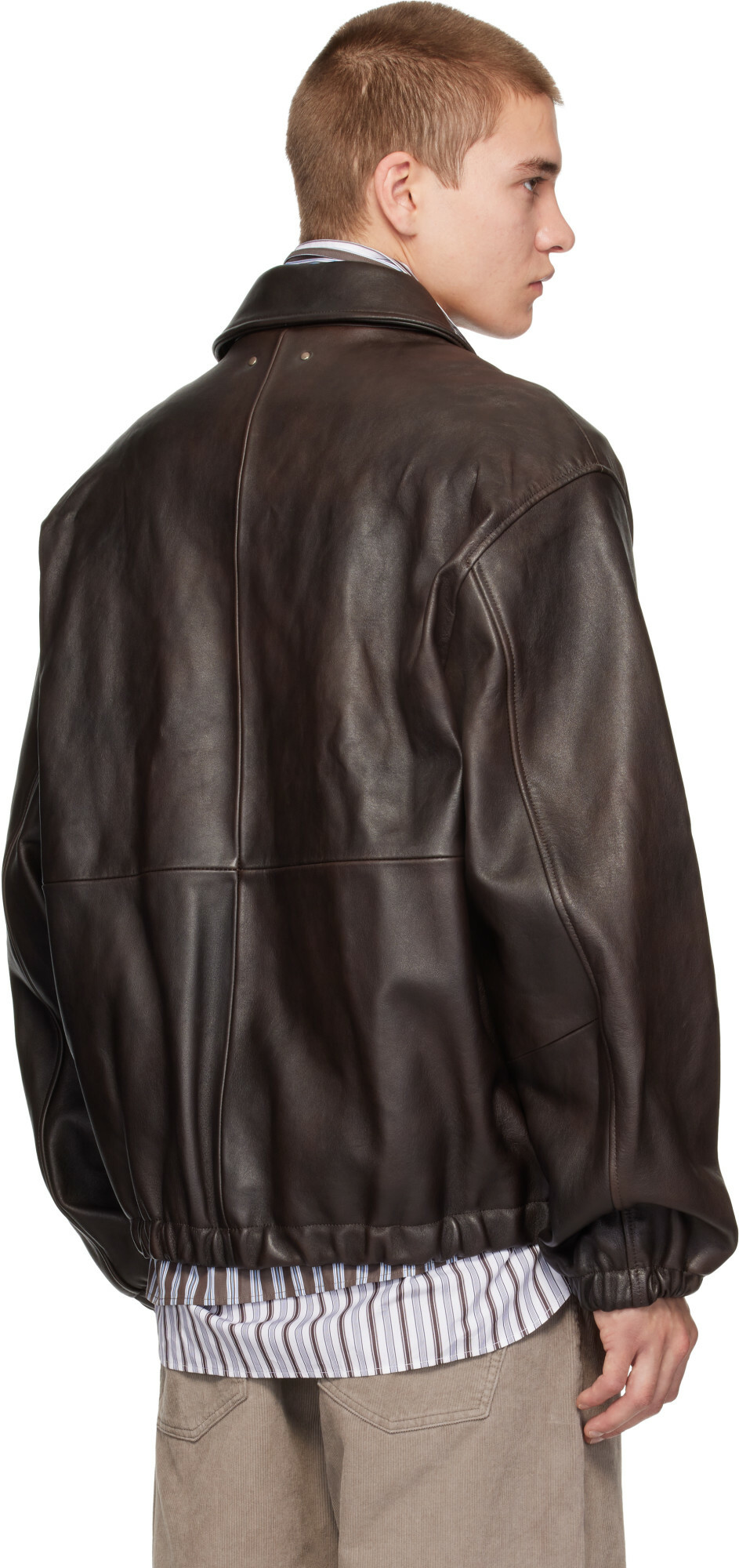 ssstein Brown Sheep Leather Zip Short Jacket