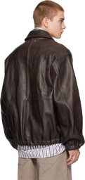 ssstein Brown Sheep Leather Zip Short Jacket