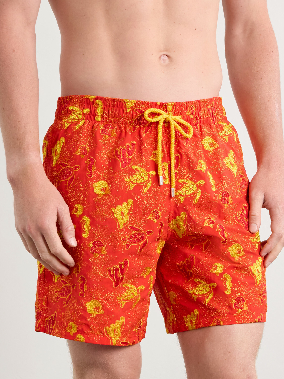 Vilebrequin - Mistral Embroidered Straight-Leg Swim Shorts - Orange