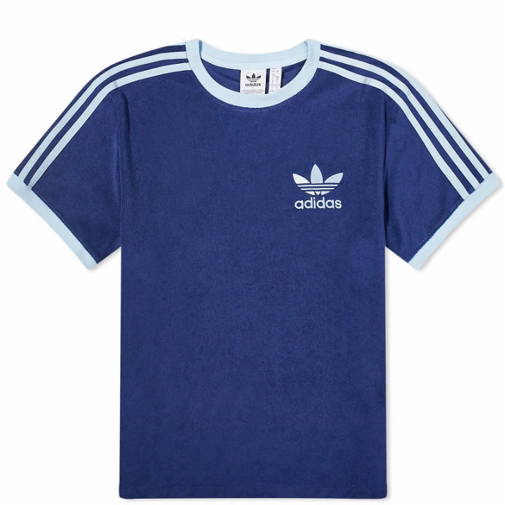 Photo: Adidas Women's Terry 3 Stripe T-shirt in Dark Blue