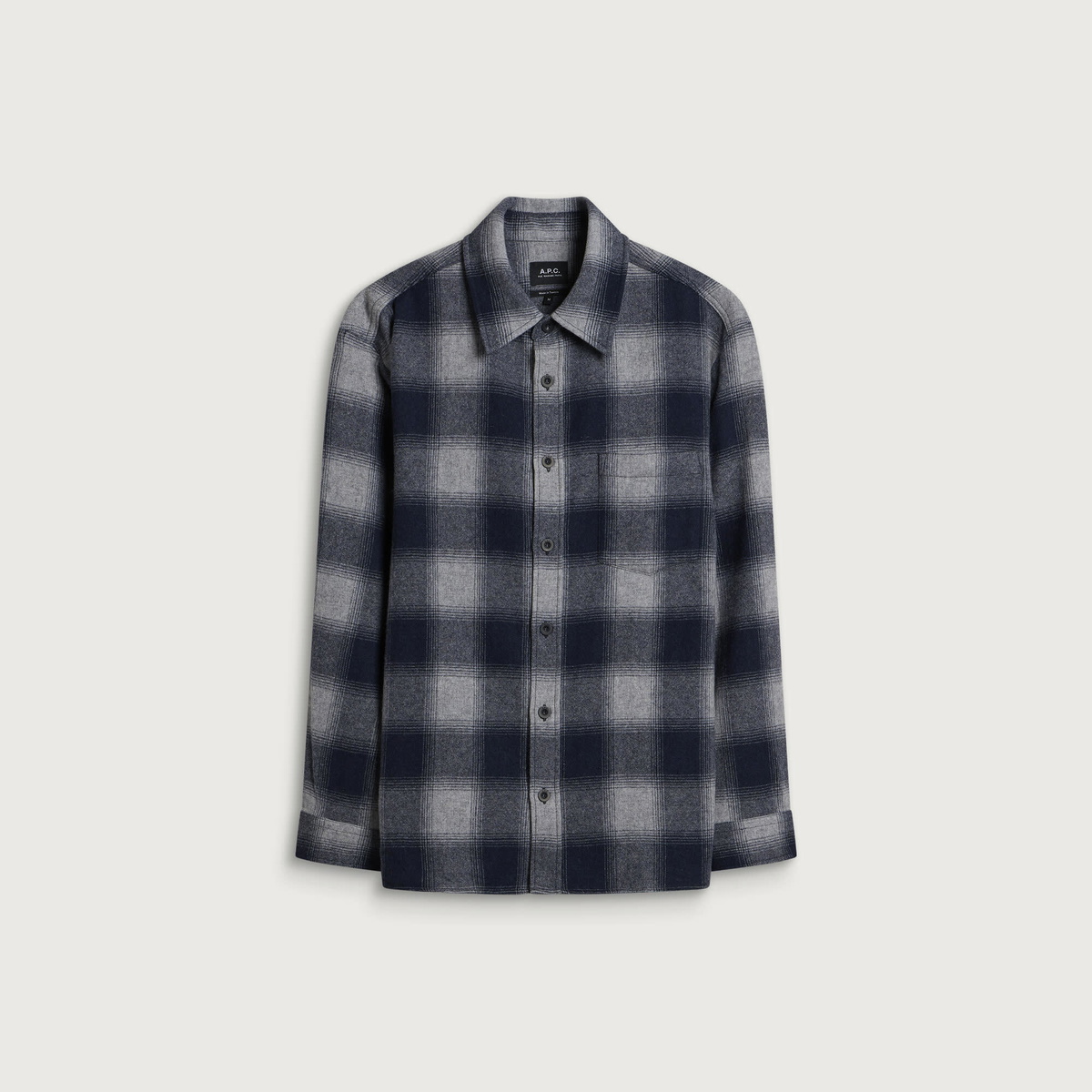 A.P.C. Men's Malaury Check Wool Overshirt in Light Grey