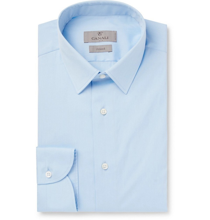 Photo: Canali - Light-Blue Slim-Fit Cotton-Poplin Shirt - Men - Light blue