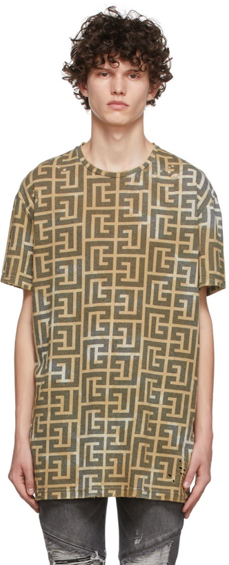 Photo: Balmain Khaki Cotton T-Shirt