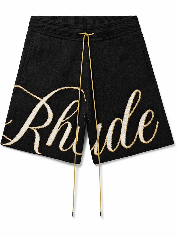 Photo: Rhude - Straight-Leg Logo-Jacquard Cotton and Cashmere-Blend Drawstring Shorts - Black