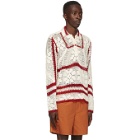 Bode White and Red Crochet Pullover Sweater