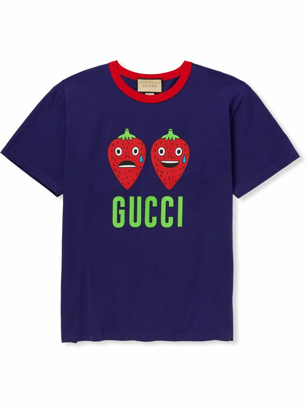 Photo: GUCCI - Logo-Print Cotton-Jersey T-Shirt - Blue