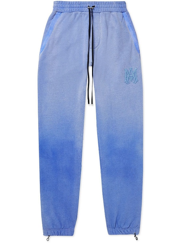 Photo: AMIRI - Slim-Fit Tapered Logo-Embroidered Cotton-Jersey Sweatpants - Blue
