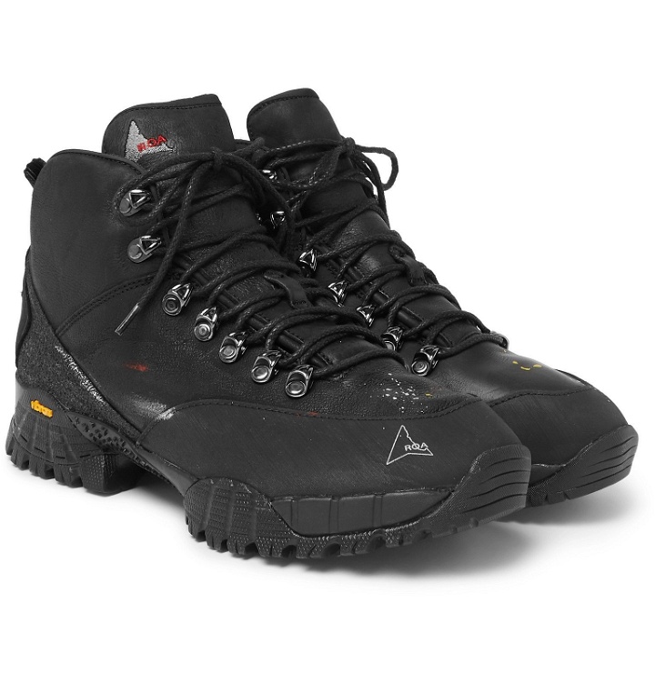 Photo: ROA - Andreas Paint-Splattered Leather and Rubber Hiking Boots - Black