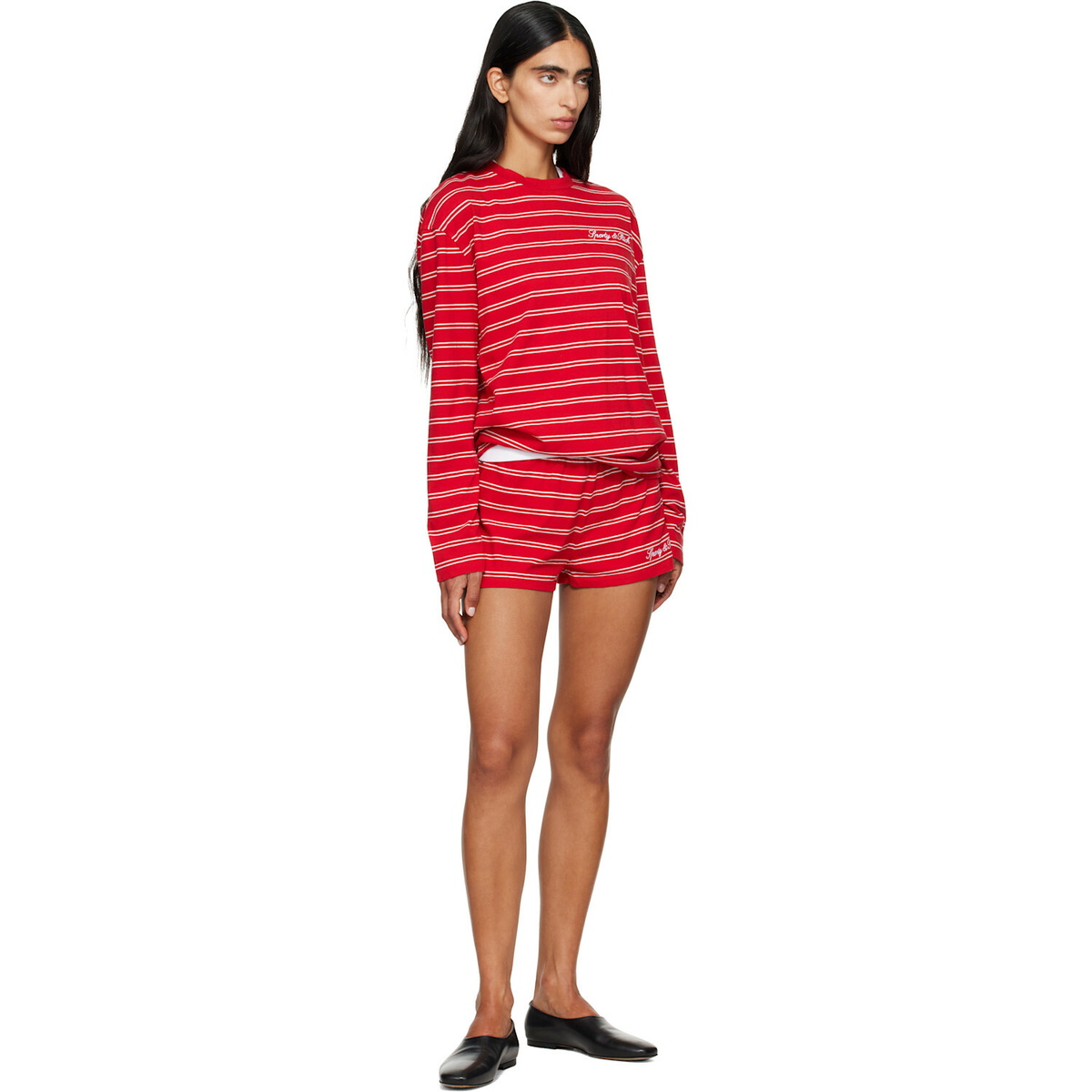 Sporty & Rich Red Signature Logo Short Shorts