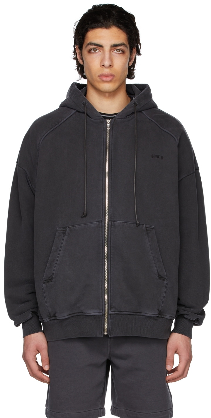 Juun.J Grey Garment-Dyed Zip Hoodie Juun.J