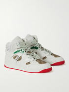 GUCCI - Basket Rubber-Trimmed Monogrammed Canvas and Leather High-Top Sneakers - White