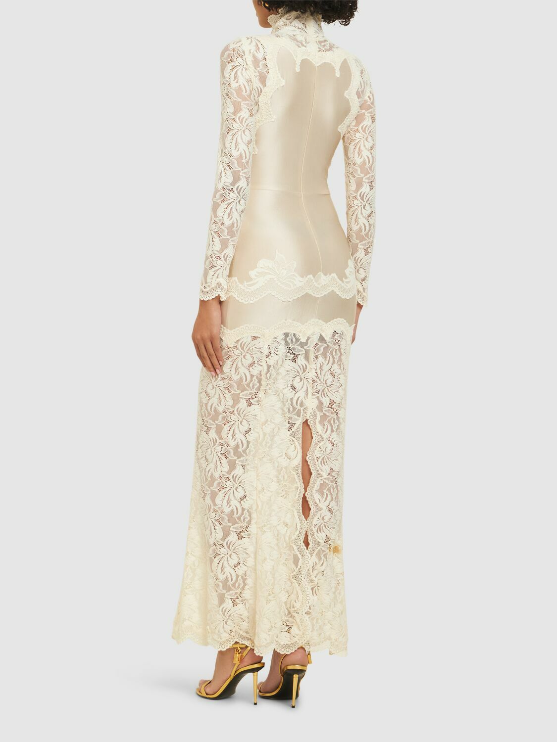 パーティードレス Rabanne Fitted Lace Dress With High Collar Rabanne Fitted Lace Dress With High Collar | ShopSimon