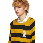 Gucci Black and Yellow Striped Embroidered Pig Sweater