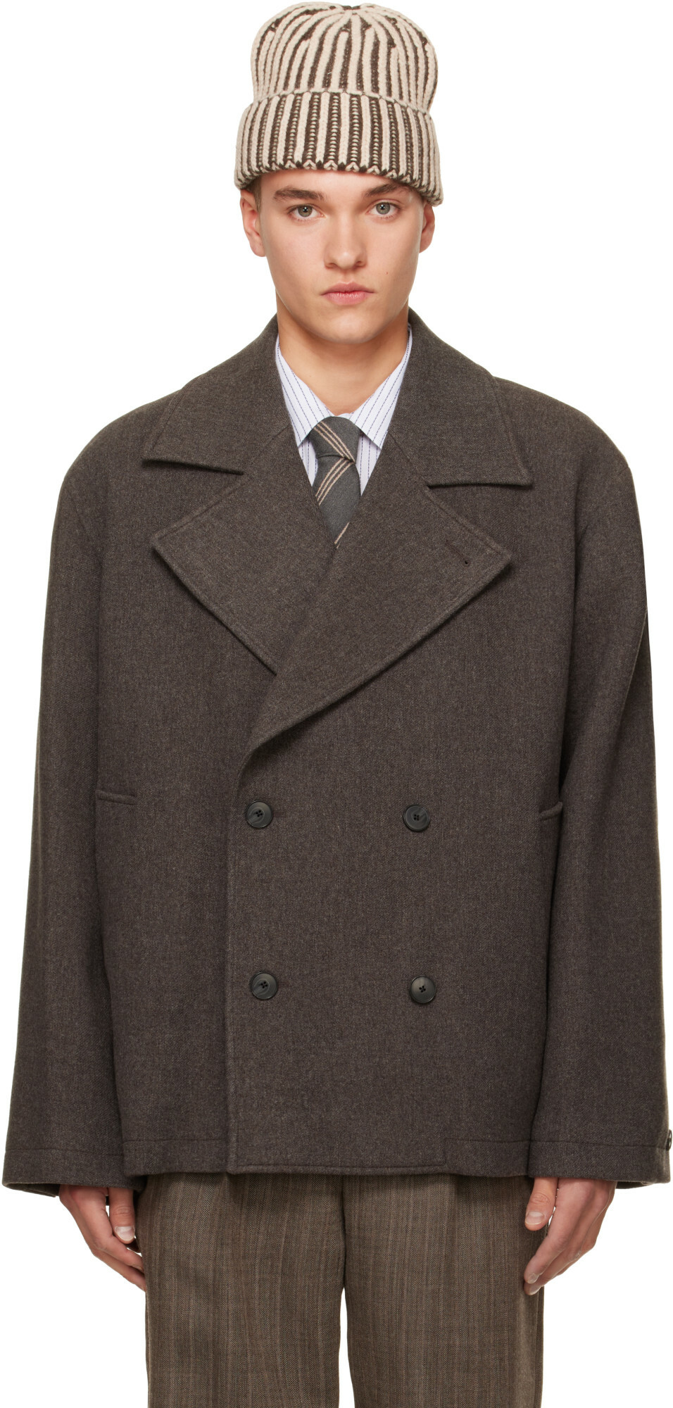 mfpen Brown Sentence Peacoat Jacket