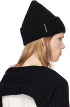 Alexander Wang Black Ribbed Logo Tag Beanie
