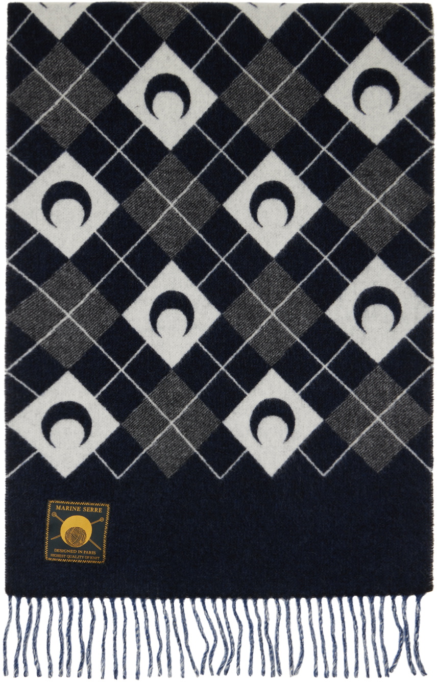 Marine Serre Navy & Black Moon Argyle Scarf