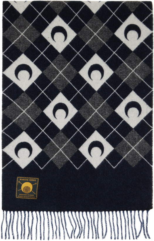 Photo: Marine Serre Navy & Black Moon Argyle Scarf