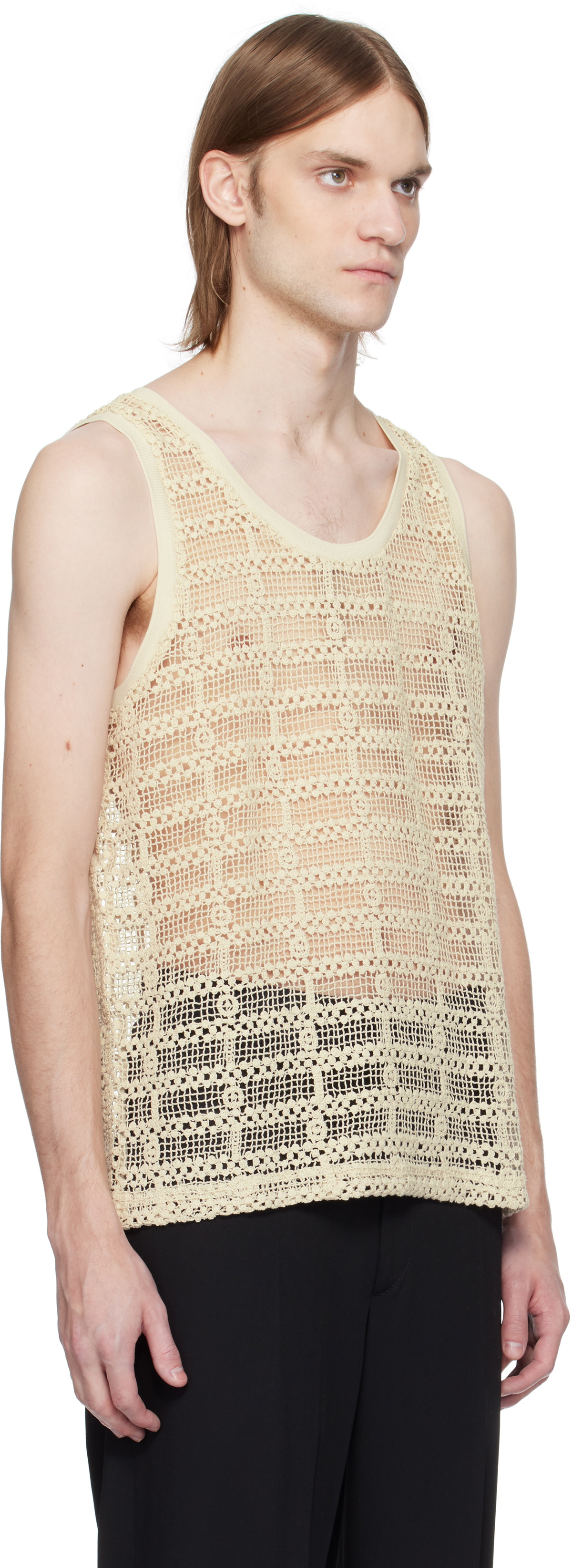 CMMN SWDN SSENSE Exclusive Beige Crocheted Cotton Tank Top