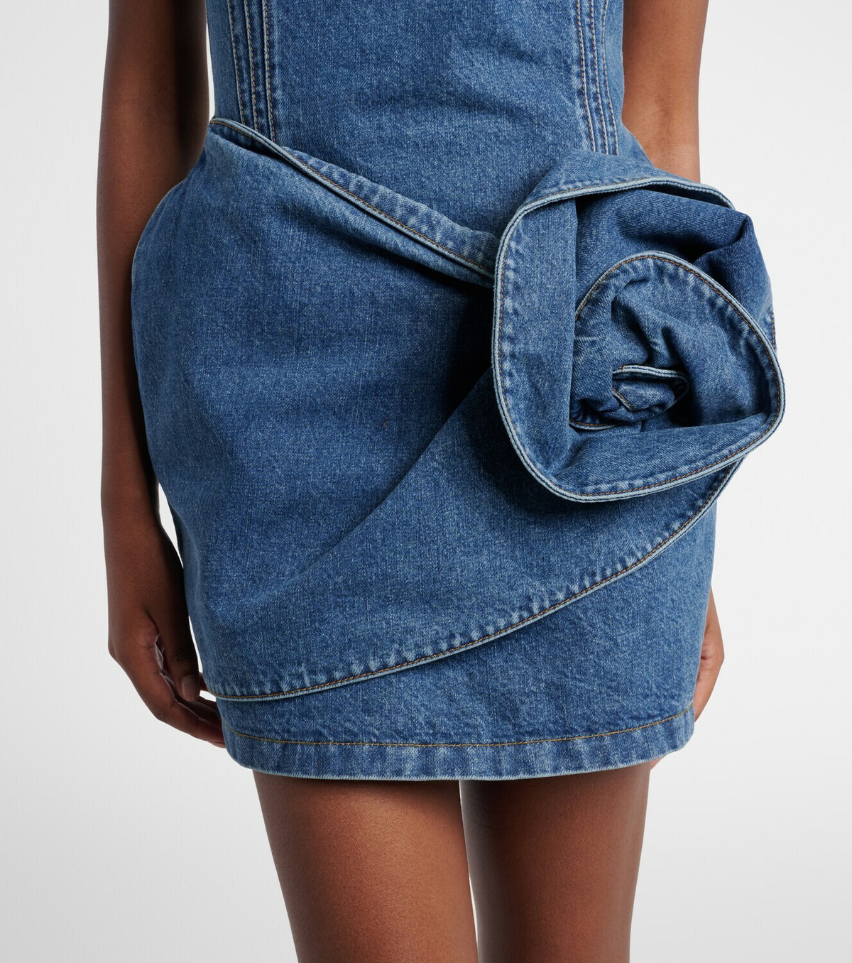 Magda Butrym Off-shoulder floral-appliqué denim minidress
