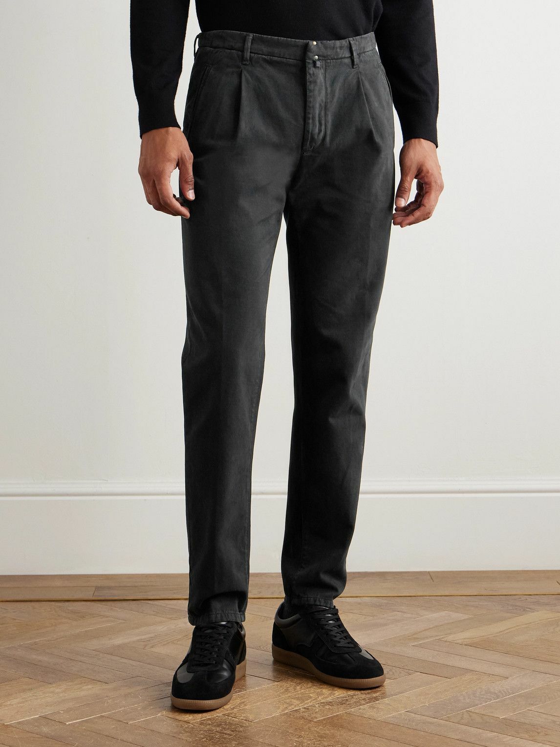 Incotex - Incotex Blue Division Straight-Leg Pleated Cotton and Cashmere-Blend Twill Trousers - Black