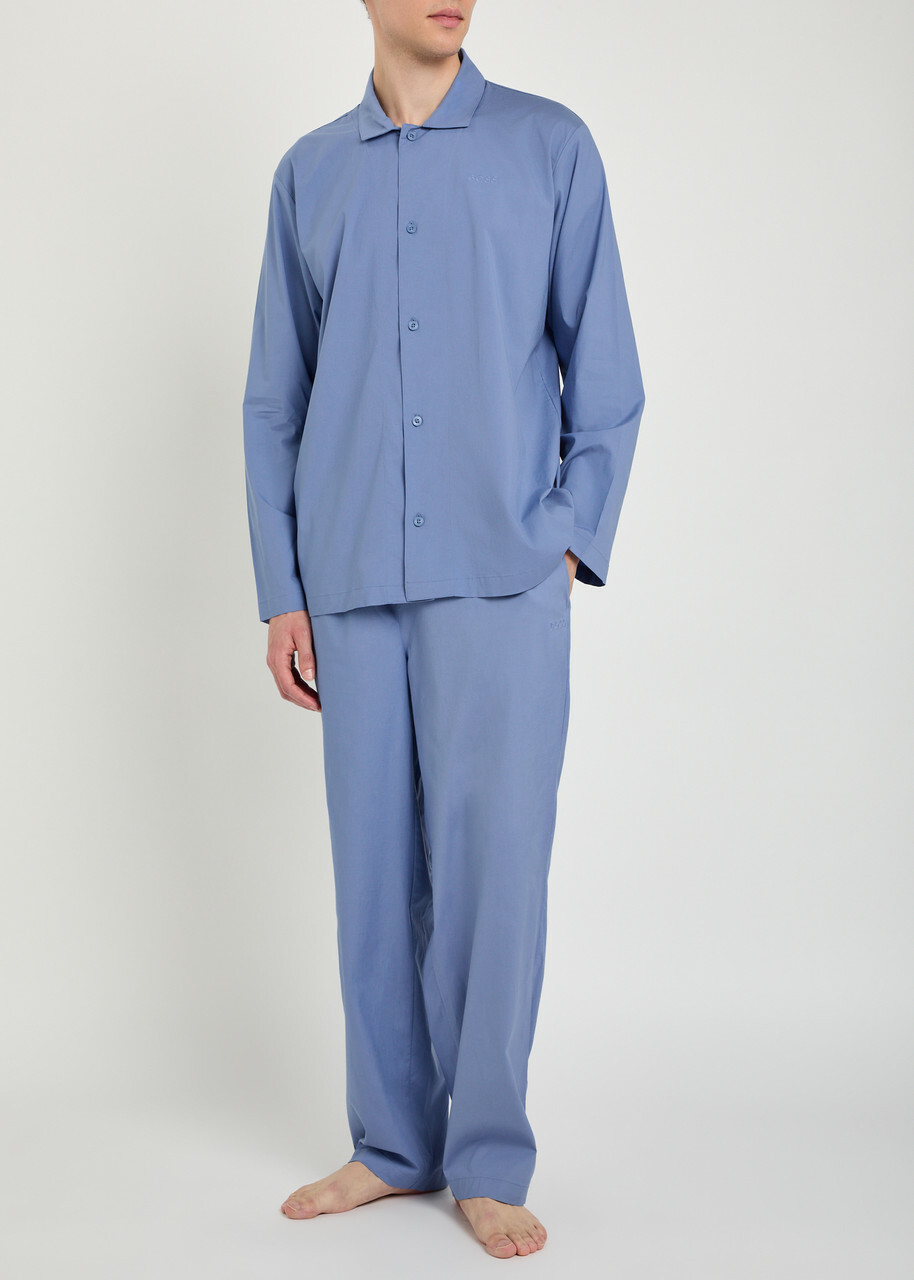 Boss Chris Logo-embroidered Woven Pyjama set Blue