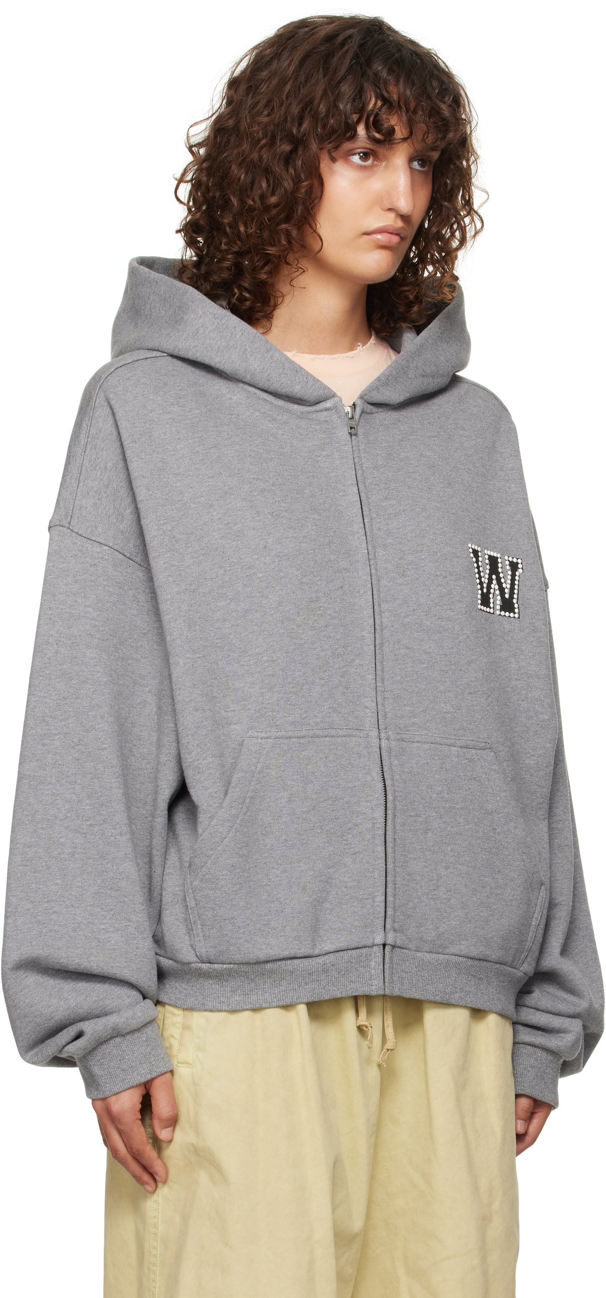 We11done Gray Pearl Logo Zip-up Hoodie We11done We11done Gray Pearl Logo Zip-up Hoodie We11done