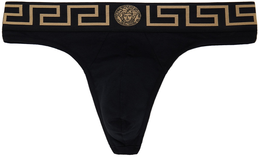 Versace Underwear Black Greca Border Thong Versace Underwear