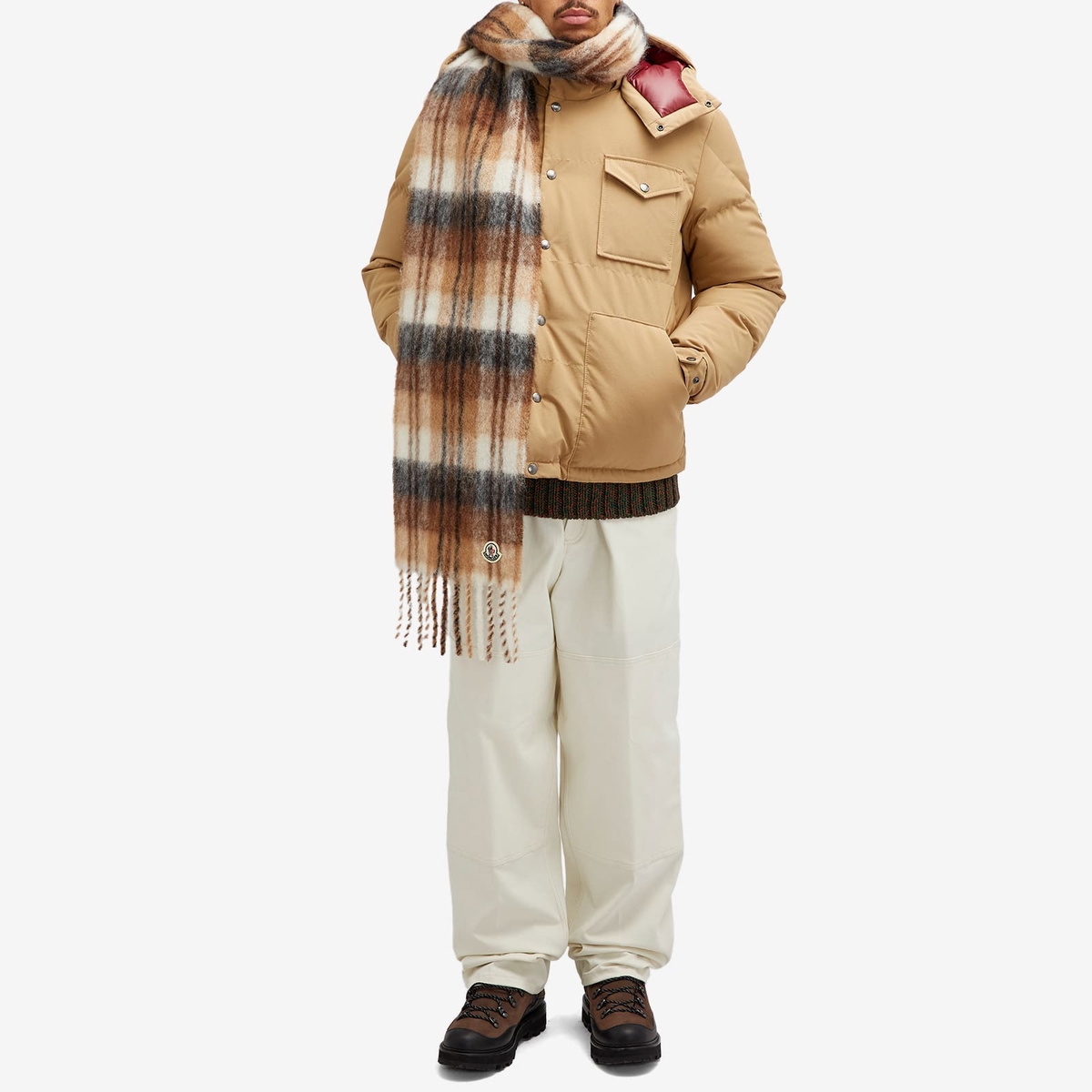 Moncler Men's Tartan Scarf in Brown 