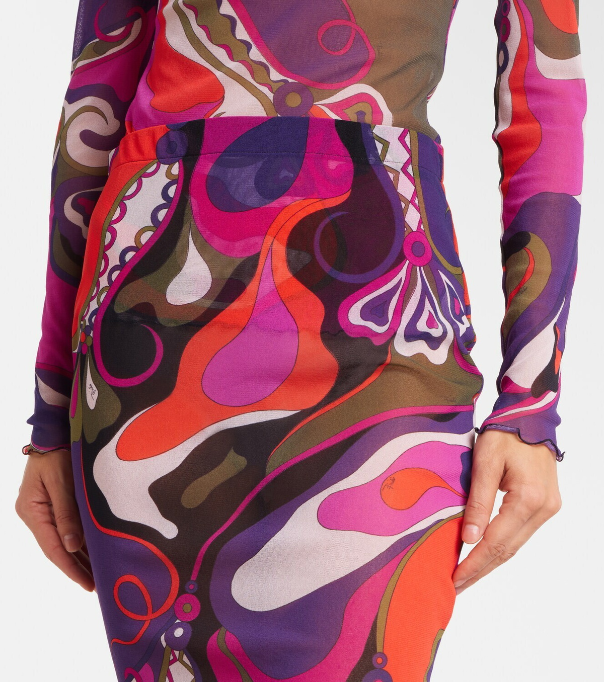 Pucci Orchidee mesh pencil skirt