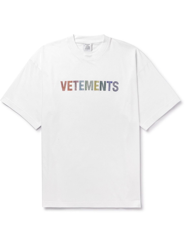 Photo: VETEMENTS - Oversized Crystal-Embellished Cotton-Jersey T-Shirt - White