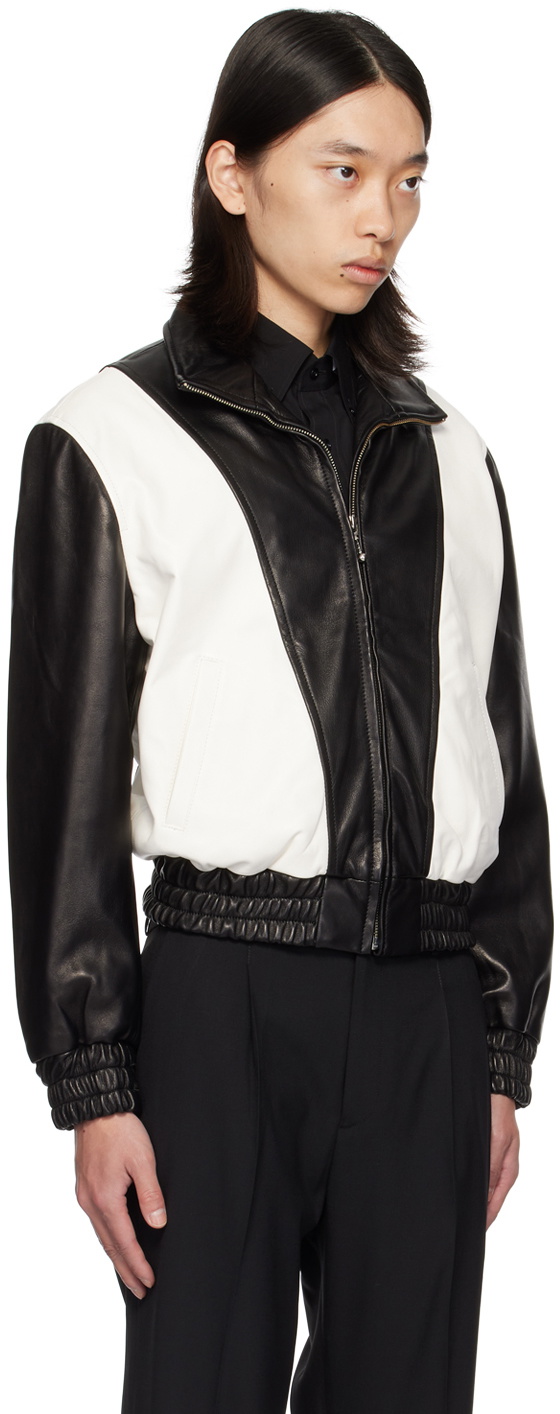 Ernest W. Baker Black & White 80's Leather Track Jacket