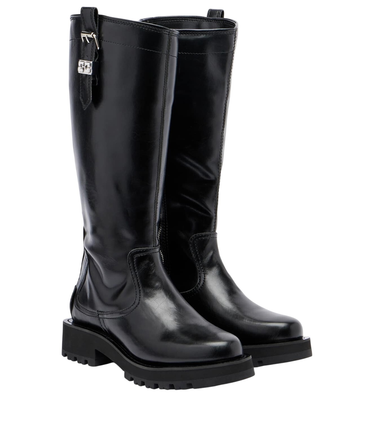 ガニーロングブーツ Ganni Leather knee-high boots Feminine faux leather knee-high boots in black - Ganni