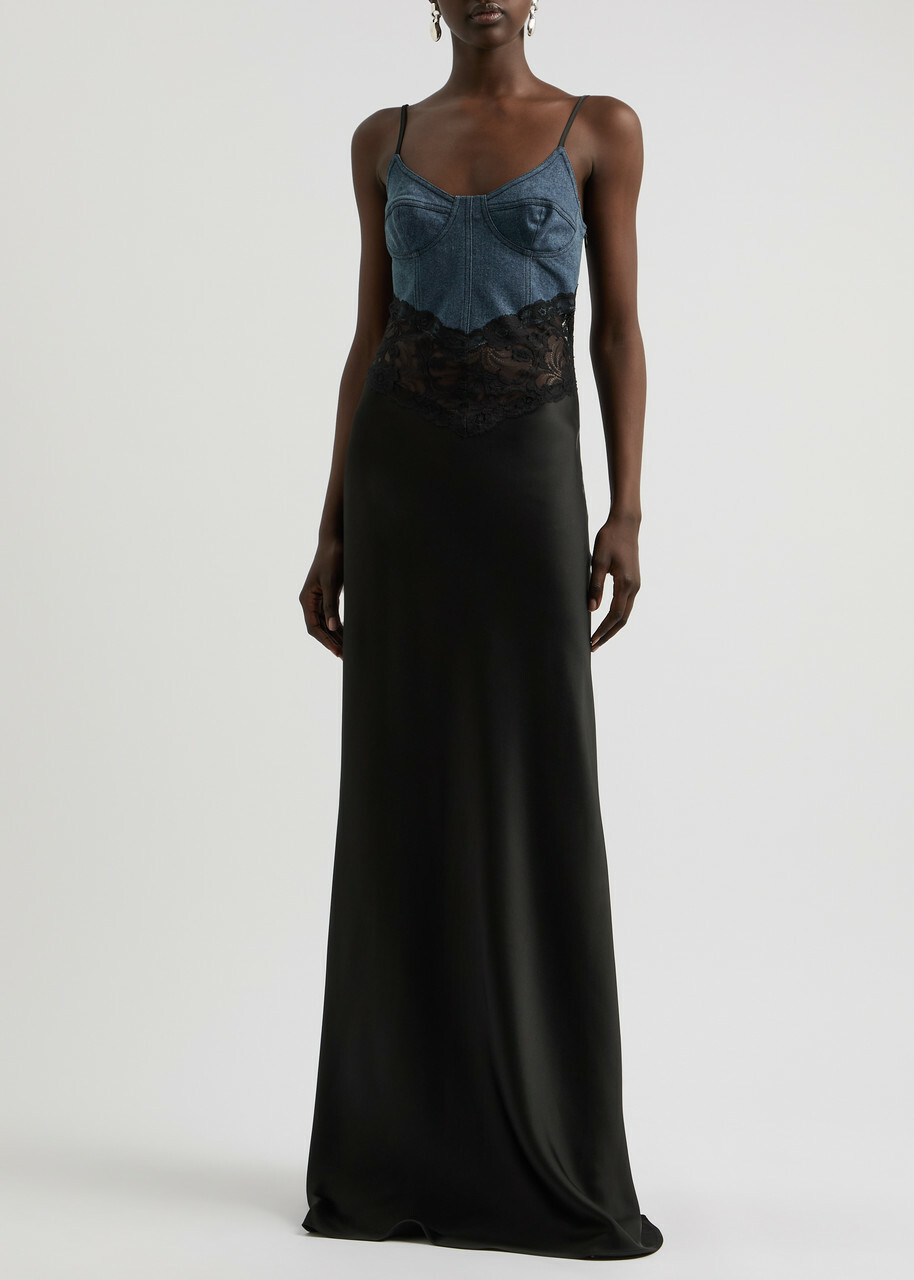 blumarine denim dress Mini denim dress with lace
