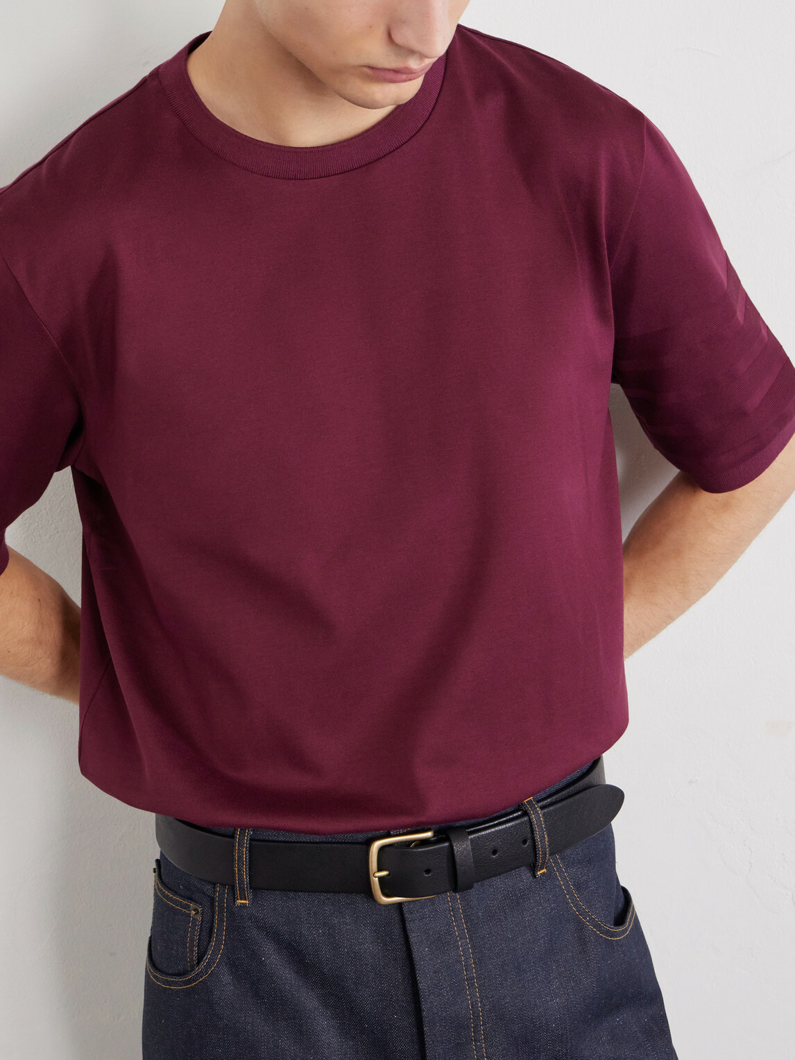 Thom Browne - Logo-Appliquéd Striped Cotton-Jersey T-Shirt - Burgundy