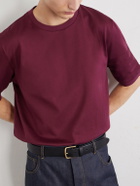 Thom Browne - Logo-Appliquéd Striped Cotton-Jersey T-Shirt - Burgundy