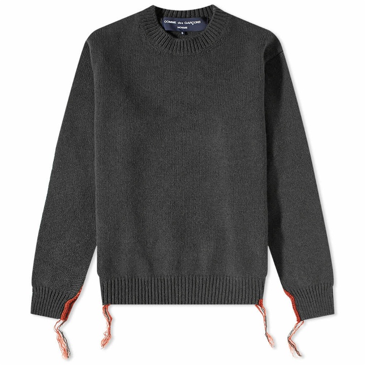 Photo: Comme des Garçons Homme Men's Lambswool Distressed Crew Knit in Charcoal/Red