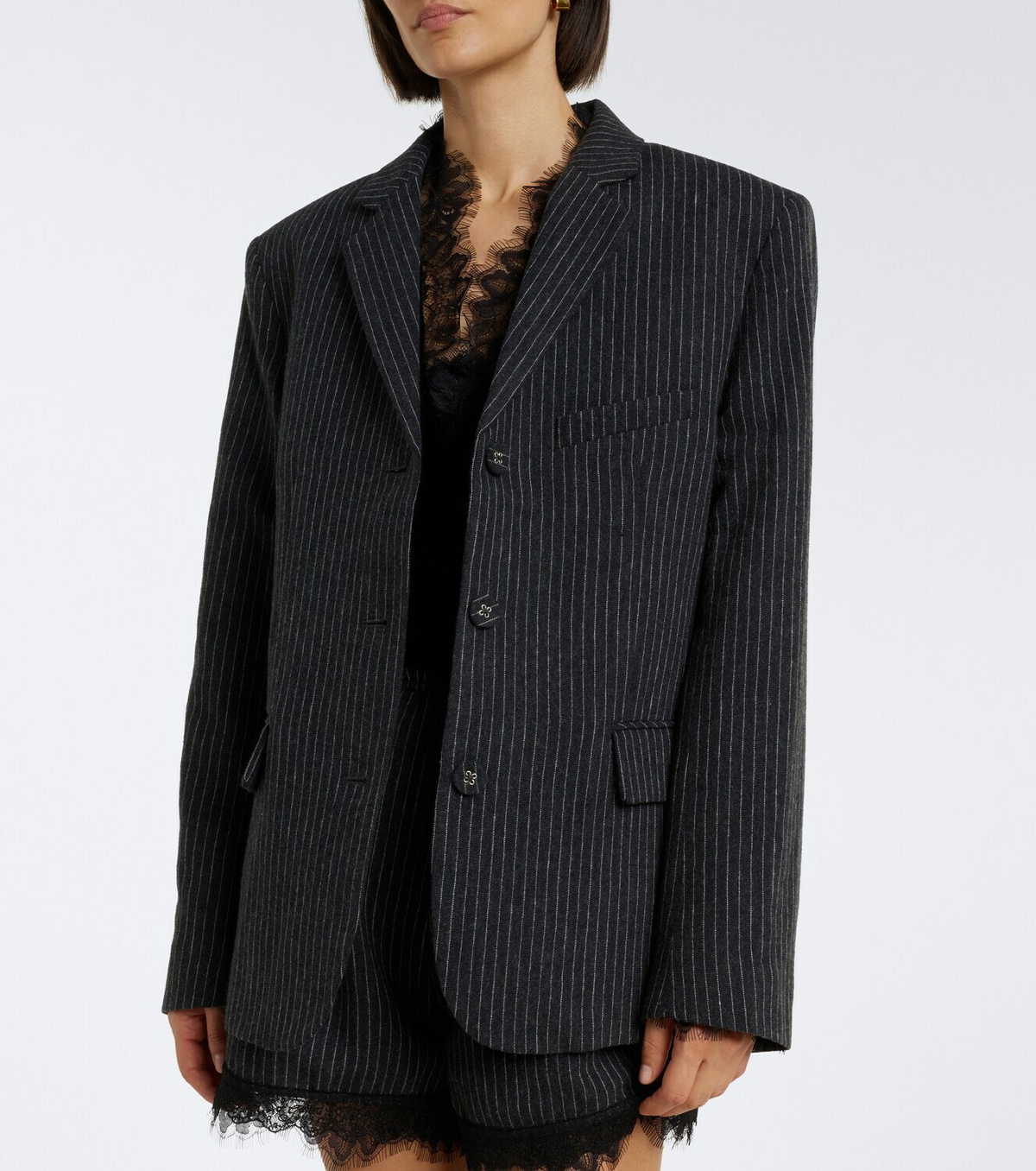 Ganni Pinstripe flannel blazer