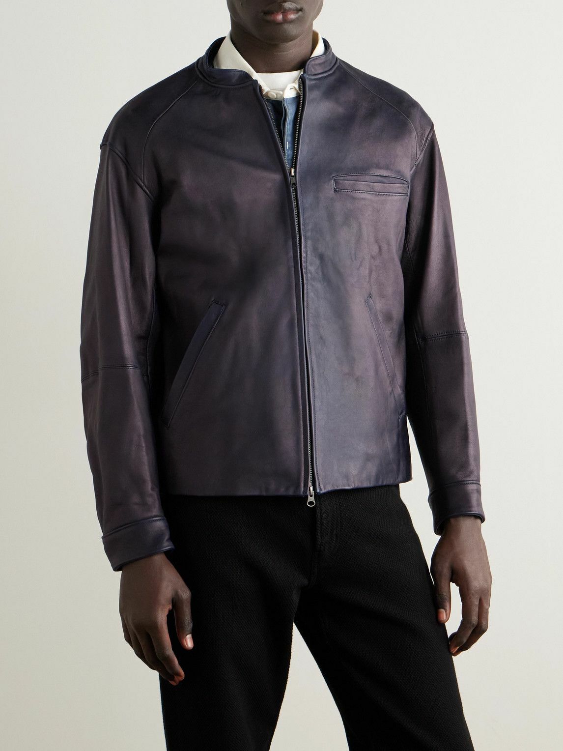 Blue Blue Japan - Indigo-Dyed Leather Biker Jacket - Blue Blue