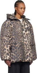 GANNI Beige & Brown Leopard Midi Down Jacket