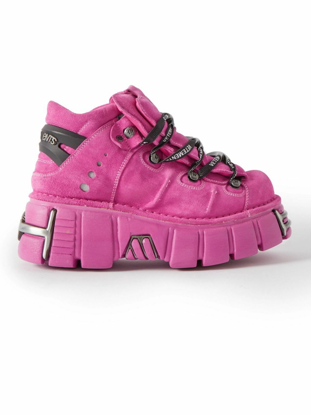 Photo: VETEMENTS - New Rock Embellished Suede Platform Sneakers - Pink