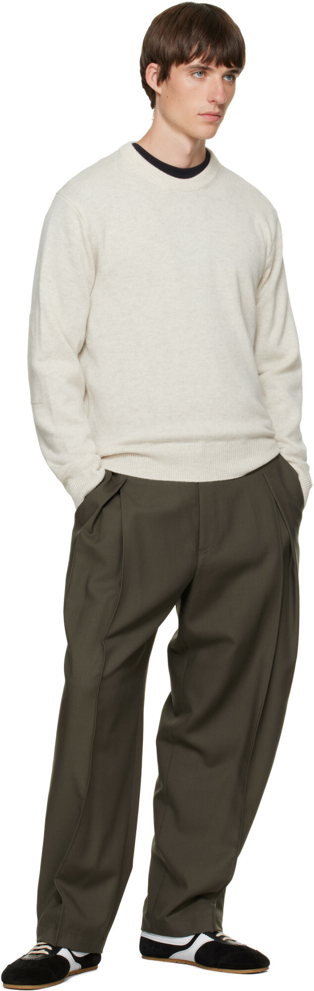 Solid Homme Green Pleated Wool Trousers