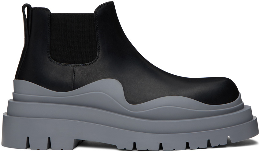Bottega Veneta Black & Gray Tire Chelsea Boots Bottega Veneta