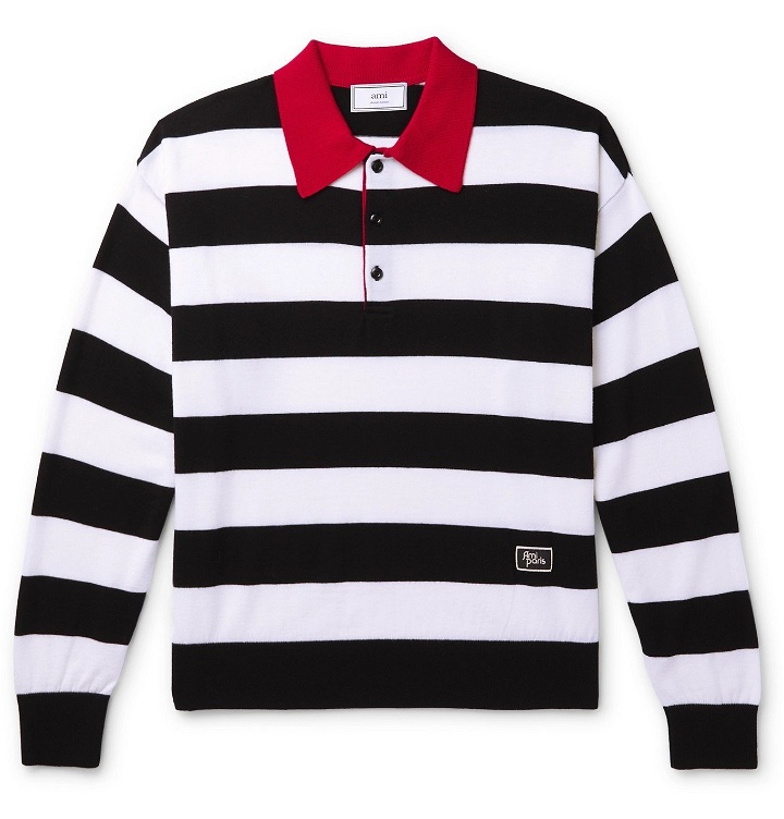 Photo: AMI - Striped Merino Wool Polo Shirt - Black