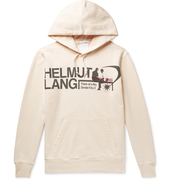 Photo: Helmut Lang - Pelvis Records Logo-Embroidered Printed Loopback Cotton-Jersey Hoodie - Neutrals